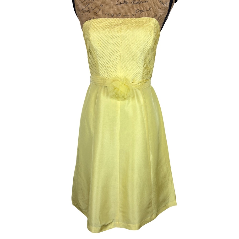 Vintage Donna Ricco Strapless Cocktail Dress‎ 100% Silk Butter Yellow 6P Petite